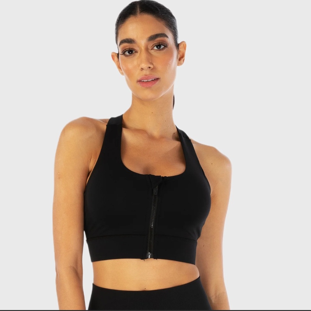Squatwolf Black Zip Up Front Sports Bra size S